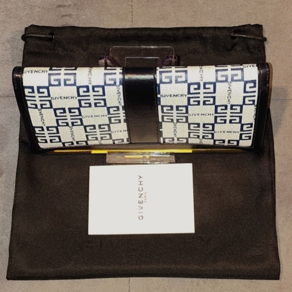 NWOT VINTAGE GIVENCHY NAVY BLUE MONOGRAM BI-FOLD SNAP LONG WALLET WITH DUSTBAG - Picture 10 of 14
